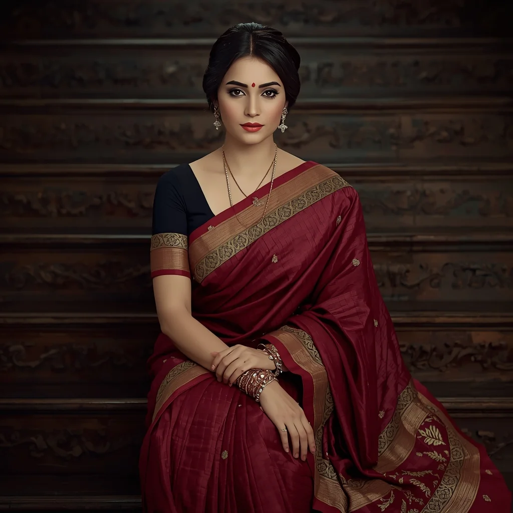 Elegant Woman Seated in Traditional Saree | Magic Ai Prompt