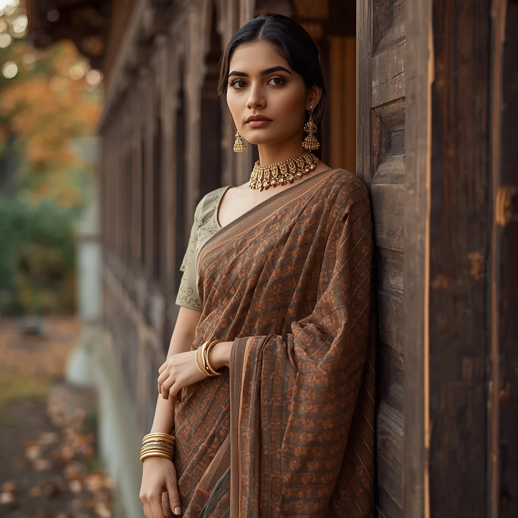Elegant Young Woman in Kashmiri Saree Style | 4k Ai Prompt