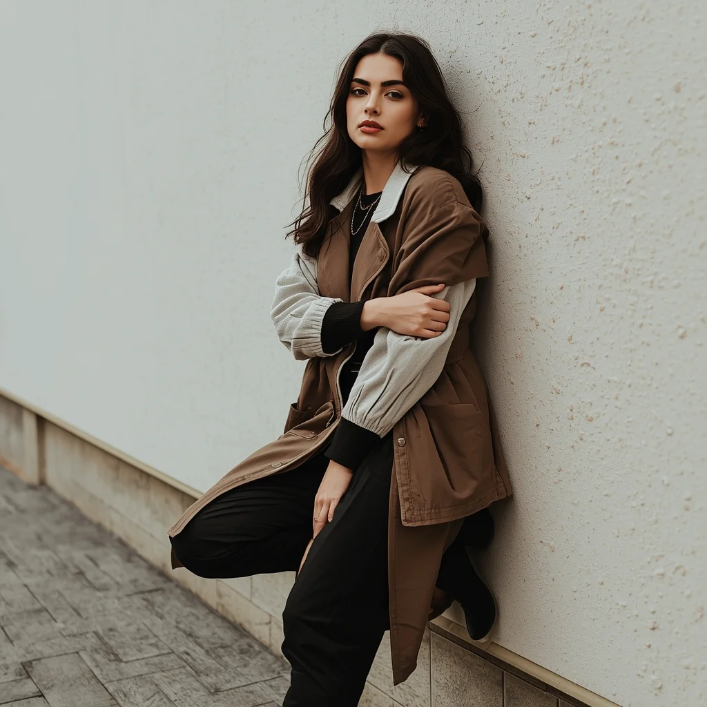 Fashion Editorial Leaning Wall Pose Woman | Top Secret Ai Prompt