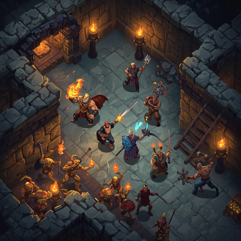 Isometric Dungeon Crawler Battle | Prompt For Photo Editing