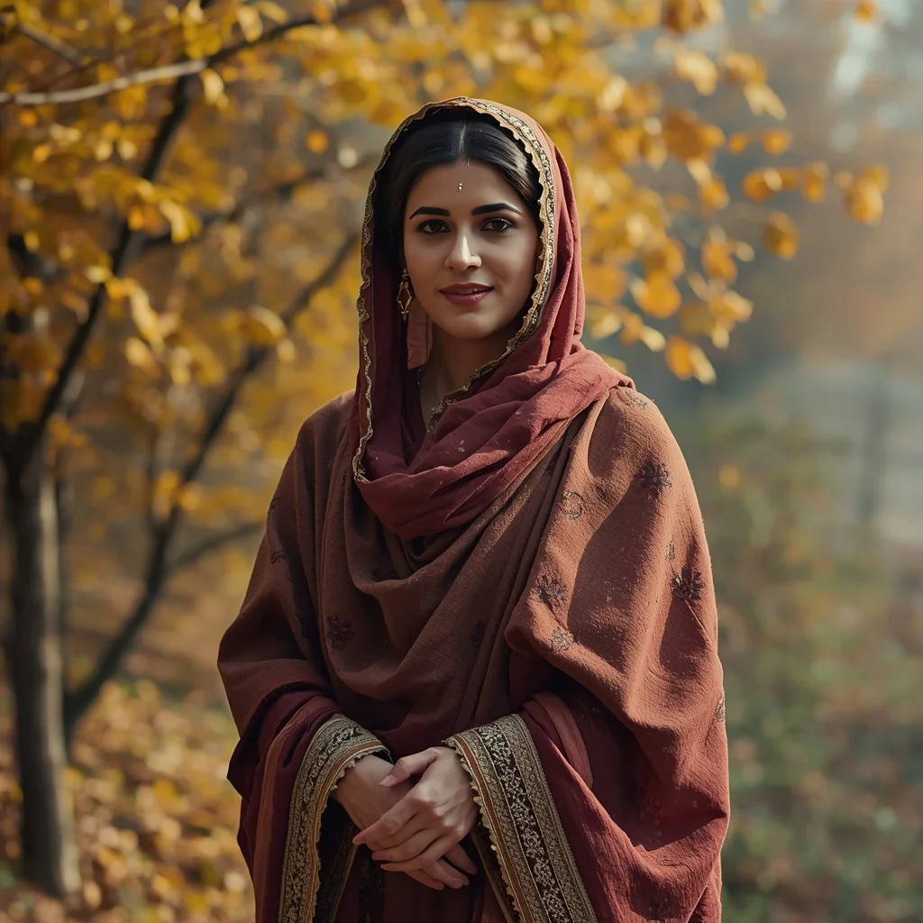 Kashmiri Autumn Grace in Traditional Pheran | Hd Image Prompt