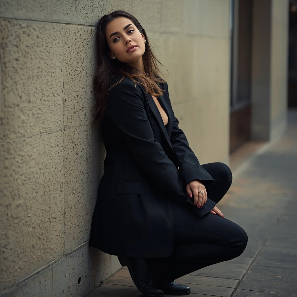 Relaxed Leaning Wall Pose Woman Street Editorial | Viral Prompt Idea You Need