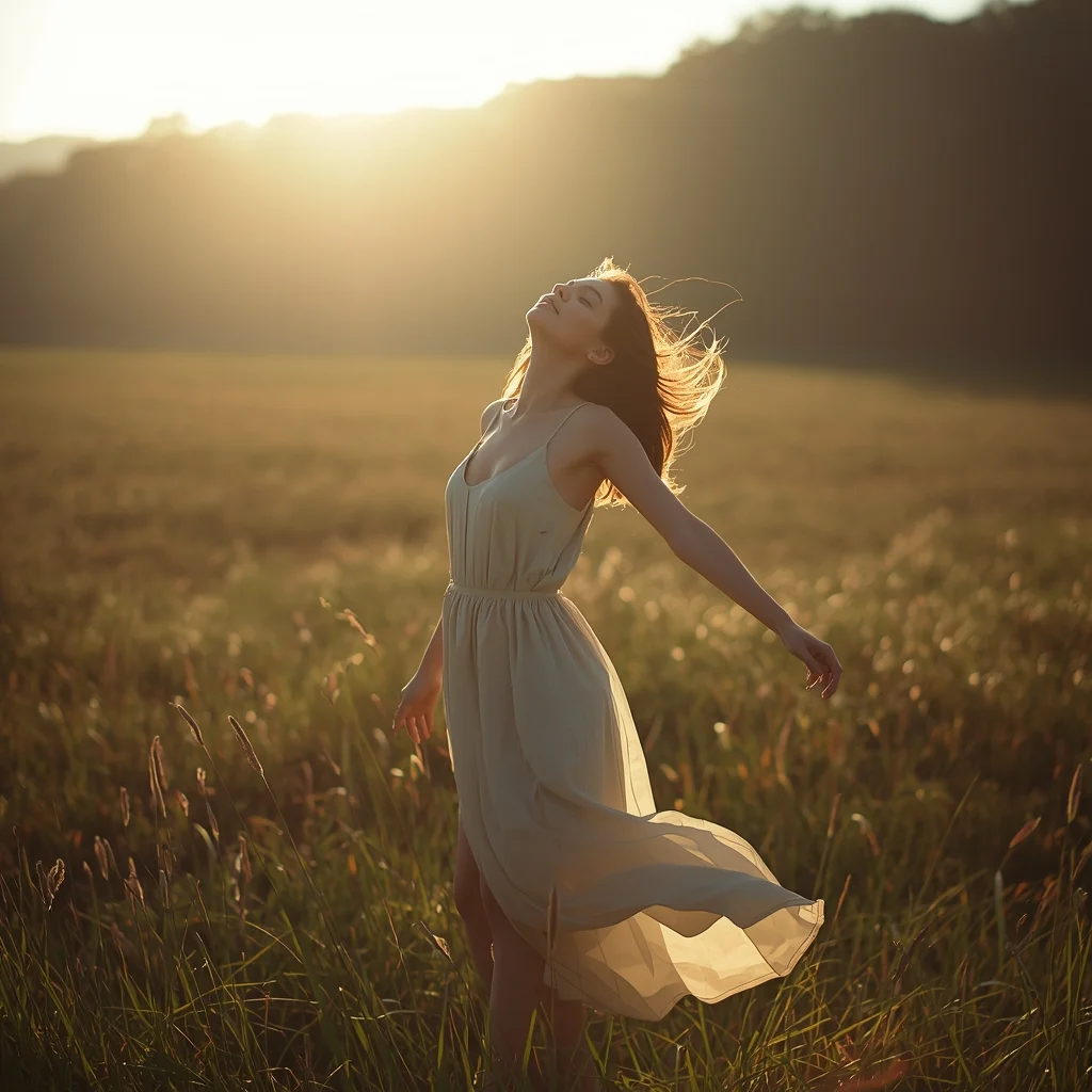 Soft Outdoor Nature Pose Woman Freedom Concept | Dall-e Prompt Idea