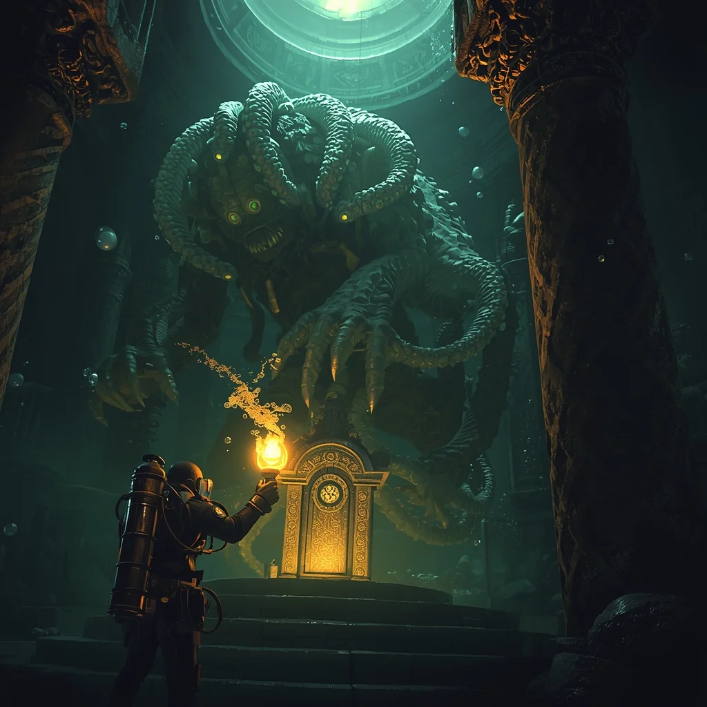 The Eldritch Guardian of the Sunken Temple | Cinematic Image Prompt