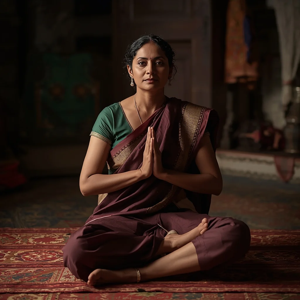 Traditional Indian Woman Sitting Grace Pose | Travel Photo Prompt